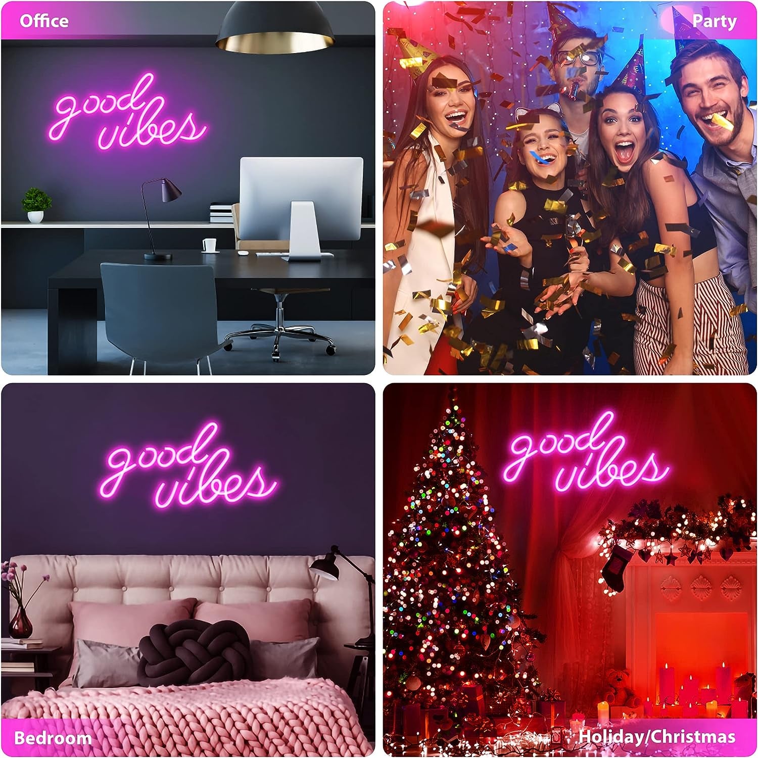 Pink Good Vibes Neon Sign - Neon Lights for Bedroom, LED Neon Signs for Wall Decor (16.1 X 8.3 Inch)